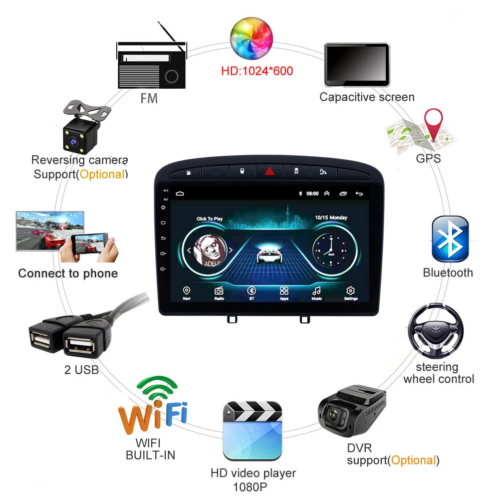 Автомобильный мультимедийный плеер 9 дюймов Android 8 1 2 din Wi Fi GPS навигация стерео для