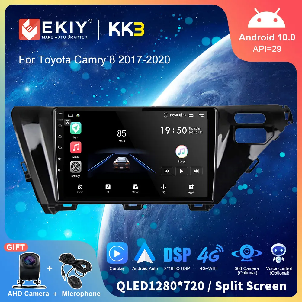 EKIY KK3 Car Radio Android 10 For Toyota Camry 8 2017-2020 GPS Navi Multimedia Player Stereo Carplay Auto QLED DSP No 2din DVD | Автомобили