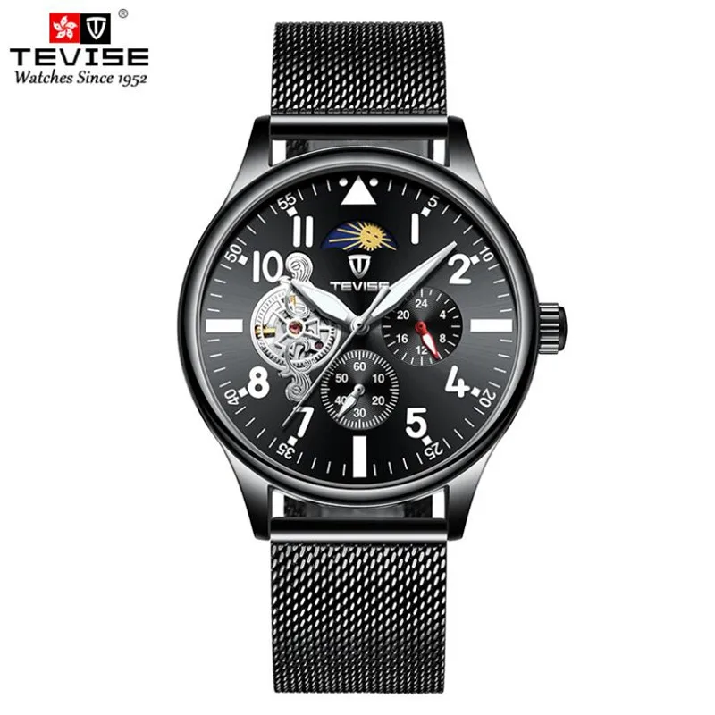 

Luxury Brand TEVISE Hollow Men Watches Automatic Mechanical Watch Moon phase Male skeleton Tourbillon Clock Steampunk relogio