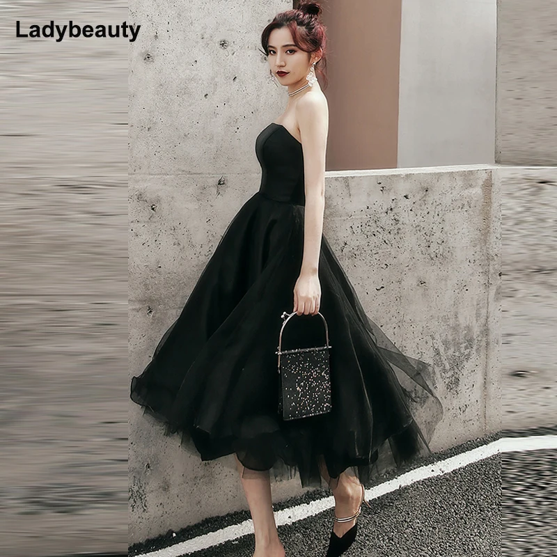 Женское вечернее платье Ladybeauty Черное короткое ТРАПЕЦИЕВИДНОЕ ПЛАТЬЕ без