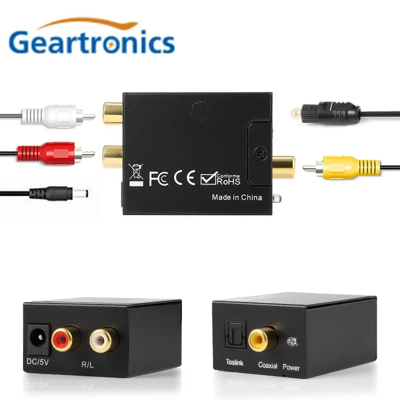

3.5MM Jack 2*RCA Digital to Analog Audio Converter Amplifier Decoder Optical Fiber Coaxial Signal to Analog DAC Spdif Stereo