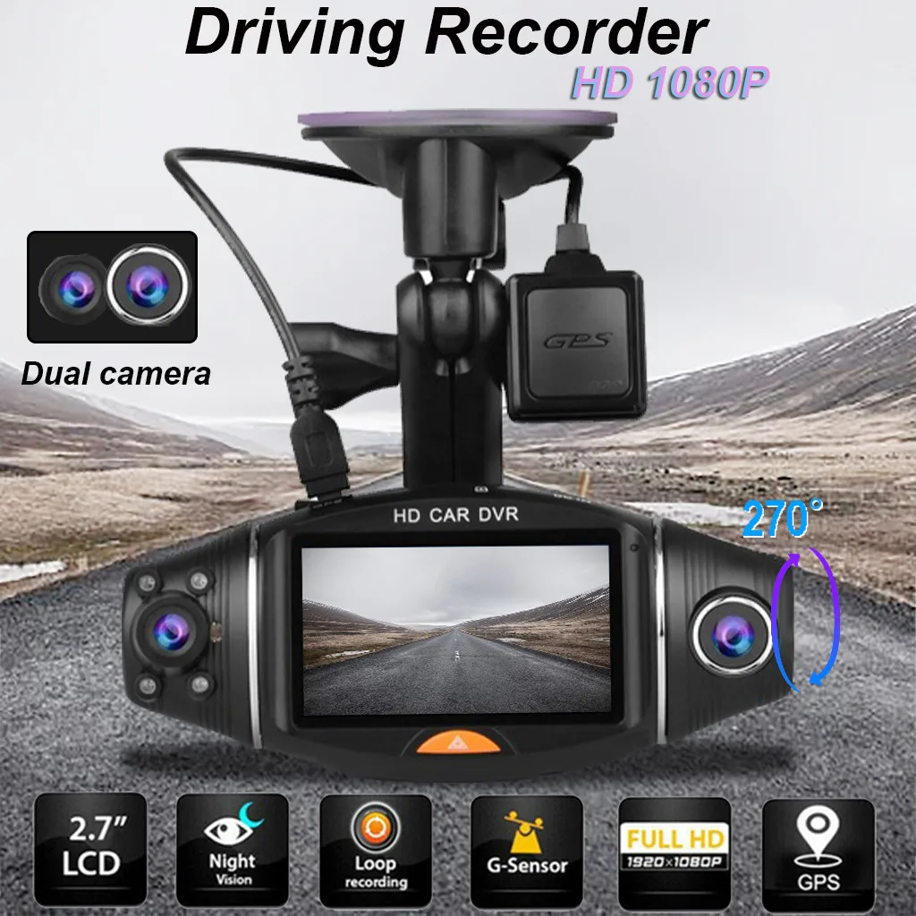 Видеорегистратор Full HD1080P с двумя объективами, Автомобильный видеорегистратор Carway, 2,7 дюймов, ЖК-дисплей, камера с поворотом на 270 градусов, ночное видение# YL5