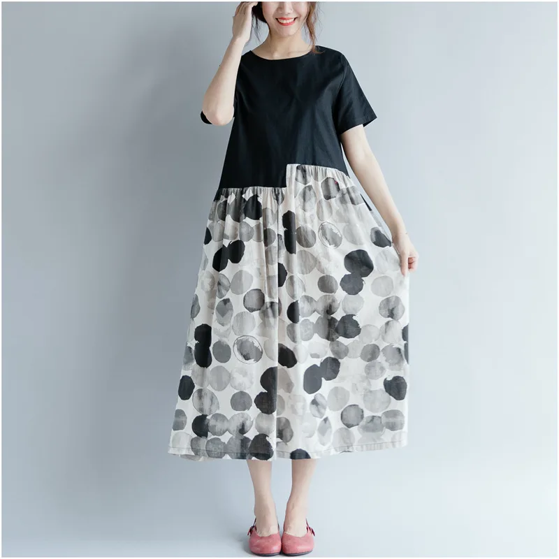 

2019 Summer New Style Joint Cotton Linen Women's Dress Large Size Dress