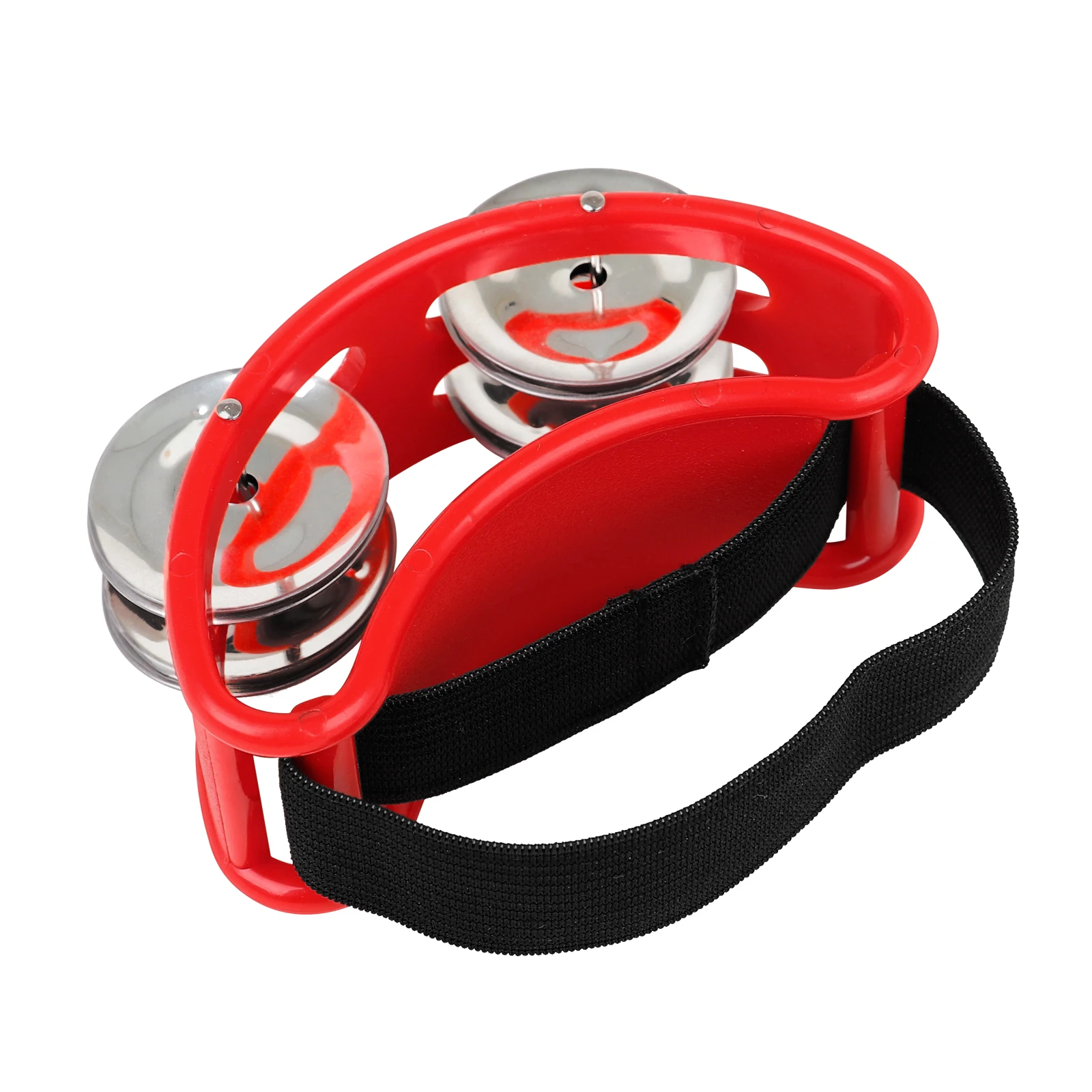 Percussion Foot Tambourine with 4 Pairs of Stainless Steel Jingle & Elastic Strap Percussion Musical Instrument
