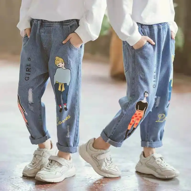 Новинка 2021 детские брюки весенние уличные длинные для девочек Jjeans с дырками