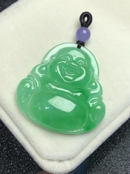 

Only One ! Natural Emerald Laughing Buddha Pendant Necklace Sweater Chain Jewelry Gift Wholesale