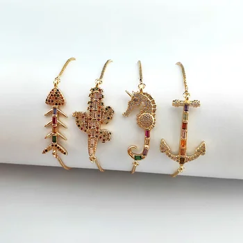 

10Pcs Romantic High Quality Micro Pave CZ Crystal Ship anchor/ fishbone Charm Bracelet For Women Jewelry Gift BG325