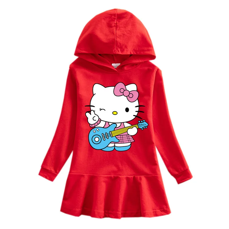 Hello Kitty lindo dibujo animado impreso bebé vestido con volantes traje de niños Sudadera con capucha de algodón puro vestido de suéter falda Casual para niñas y niños