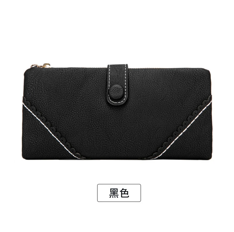 Minimalist Design Thin Long Bifold Wallet Women Female Brand Leather Coin Purse Card Holder Ladies Money Dollar Cuzdan portfel - Цвет: Черный