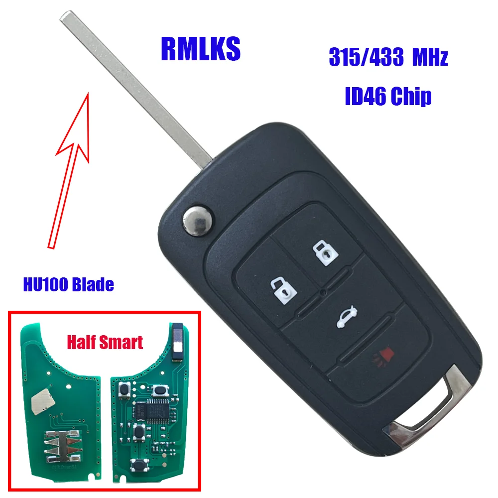 New 4 Button Folding Flip Remote Car Key Fob 315/433Mhz For Chevrolet Aveo Cruze Orlando HU100 Uncut Blade ID46 Chip OHT01060512 |