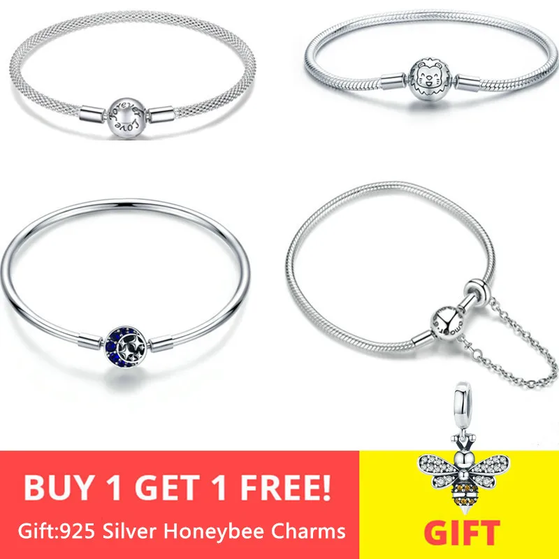 

Jewelry Making Original Pan 925 Sterling Silver Forever Love Infinite Heart Moon Charm Bracelet for DIY Zircon Devil Eye Bangles