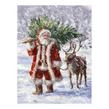 

Diamond Painting Santa Elk Full Round Diamond Embroidery Christmas Tree Scene Elk Home Decor Mosaic Christmas