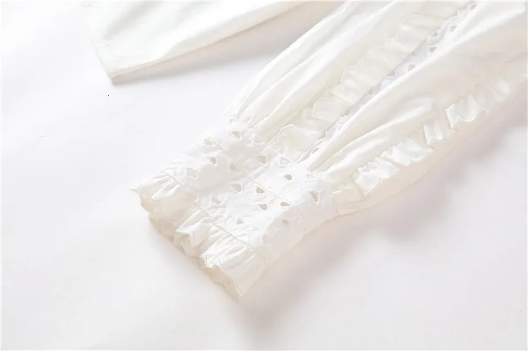 embroidery fashion openwork lace stitching long sleeve stand collar shirt women