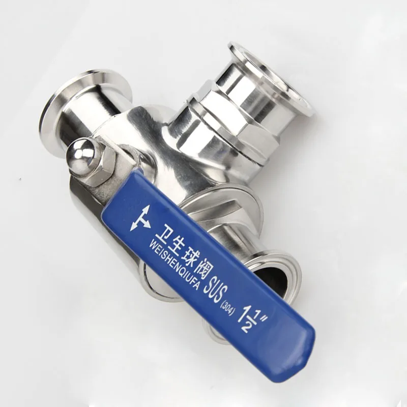 Санитарный SUS304 Нержавеющая сталь Tri Clamp шаровой клапан с тремя режимами руководство для пальцев, искусственные бриллианты, Т-образный шаровой клапан трубы диаметром 19/25/32/38 мм