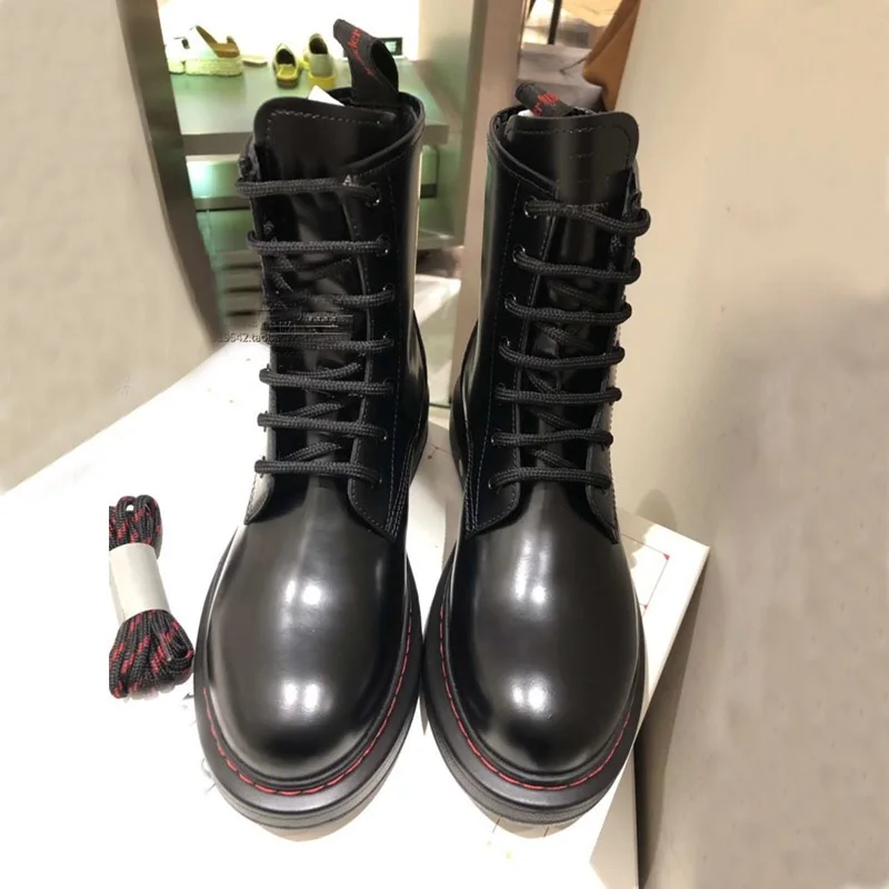 Botines Mujer; женские ботинки черного и белого цвета; женские ботильоны на плоской подошве со шнуровкой спереди и круглым носком; шикарные короткие ботинки