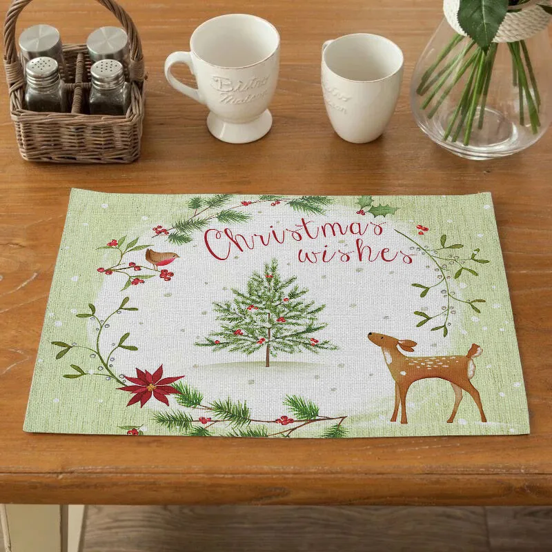 

SEAAN Christmas Decor Tableware Durable Dinner Table Placemat Tea Party Kitchen Accessories Bowl Cup Pads Drink Coasters