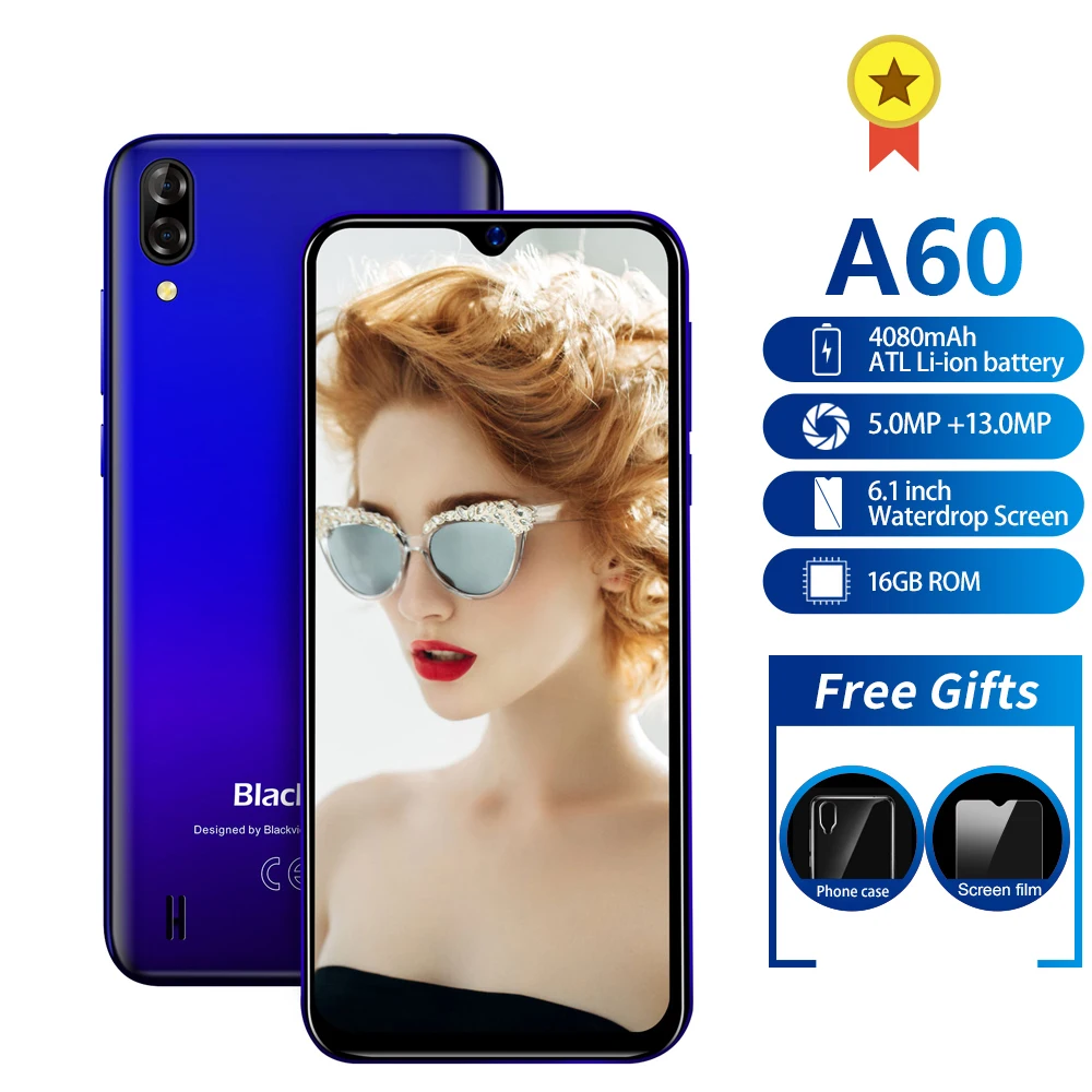 Мобильный телефон Blackview A60 четырёхъядерный на базе Android 8.1 4080 мАч 1 ГБ+16 ГБ экран 6