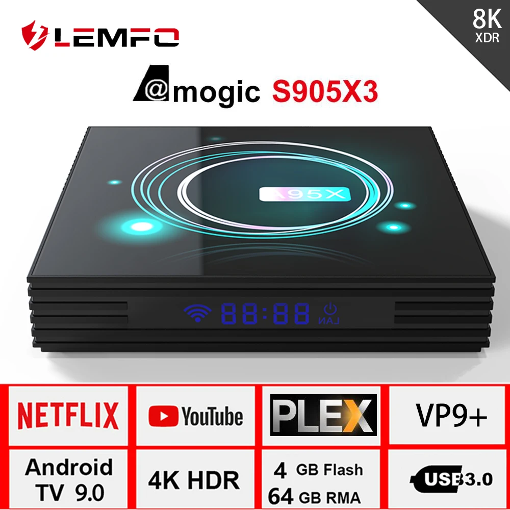 Смарт ТВ приставка LEMFO A95X F3 Android 9 0 Amlogic S905X3 4 ГБ 32 64 Гб Поддержка Youtube 4K Netflix Plex