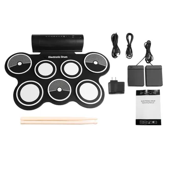 

Portable Foldable Silicone Electronic Drum Pad Kit Digital USB Roll-up with Drumstick Foot Pedal Audio Cable Musical Instrument