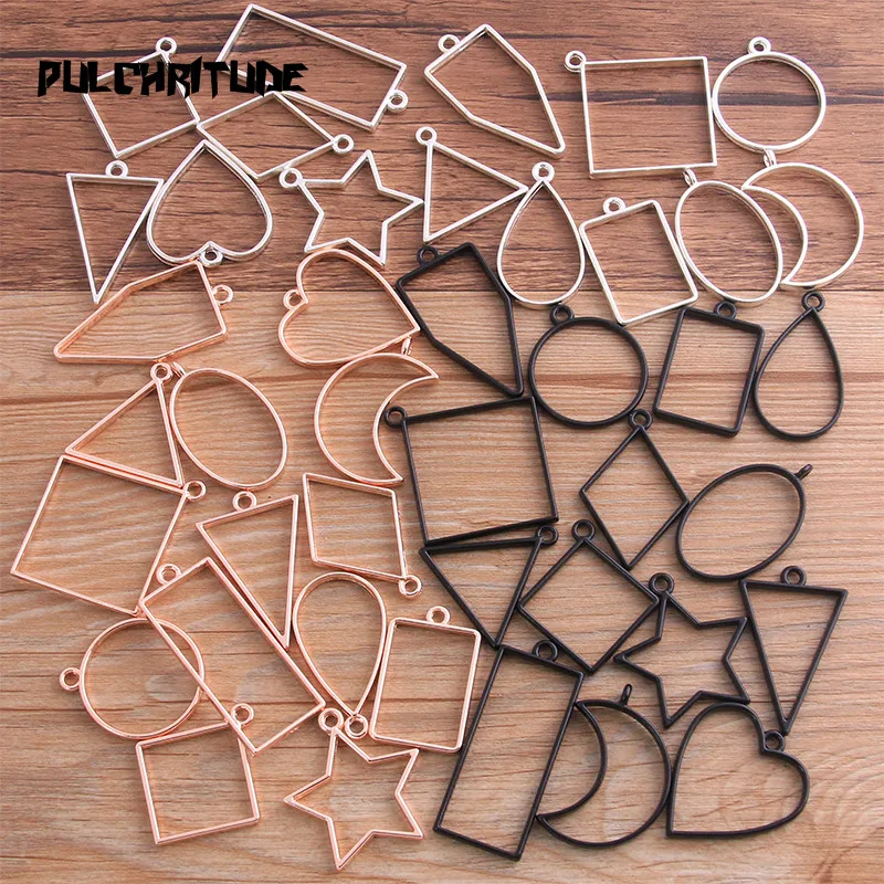 14pcs/lot 7 Color Assorted Geometric Hollow Pressed Flower Frame Pendant Resin Jewelry Making Bezel Mold|Charms| - AliExpress