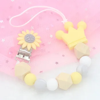 

The New Baby Pacifier Clip Chain Silicone Beads Wooden Holder Soother Pacifier Clips Nipple Holder for Infant AXA034