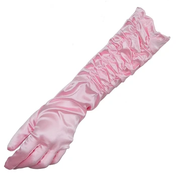 

Pink Pleat Satin Long Bridal Gloves