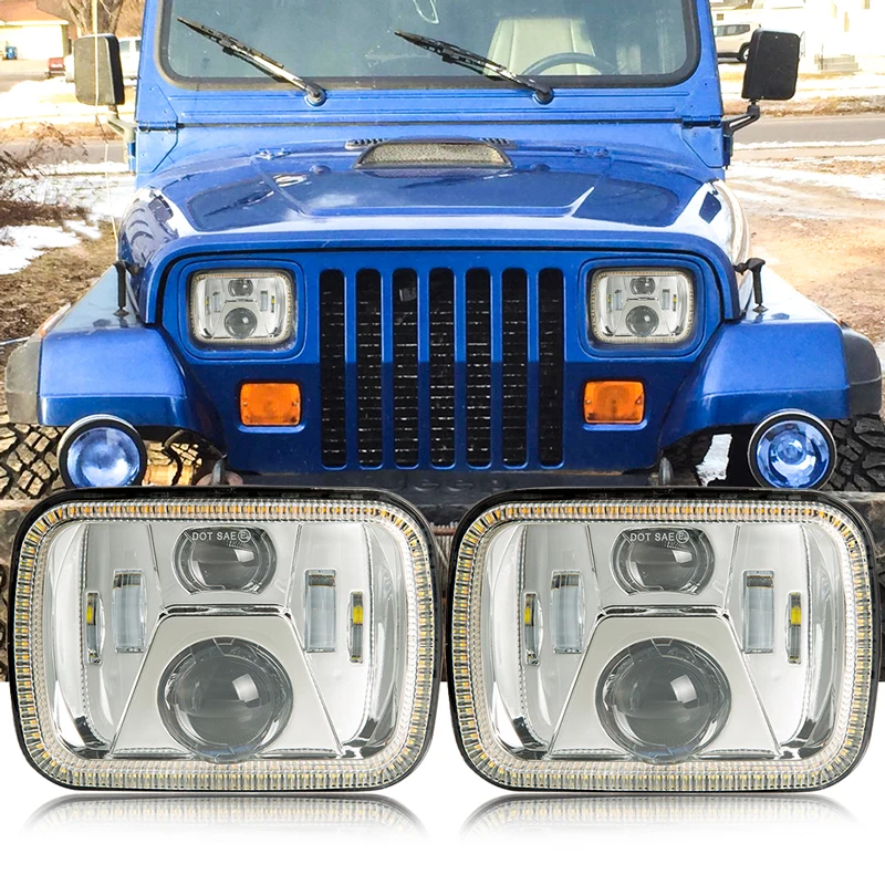 5x7 светодиодный налобный фонарь с DRL квадратным 6x7 для грузовика Je-ep 1984 до 2001 XJ Cherokee 1987 до 1995 YJ Wr-angler