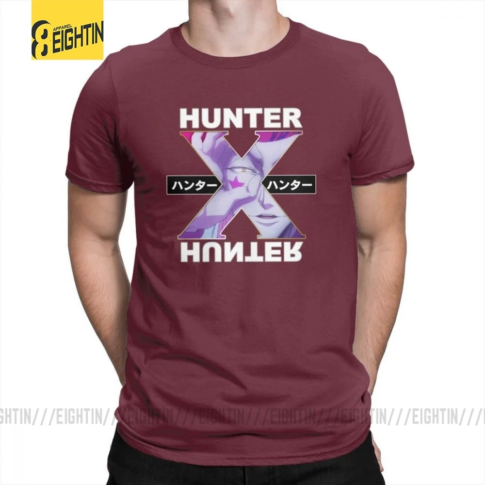 Hunter X Hunter футболки Hisoka очищенные хлопковые футболки с круглым воротником классические уличные футболки с коротким рукавом мужские комиксы плюс - Цвет: Burgundy