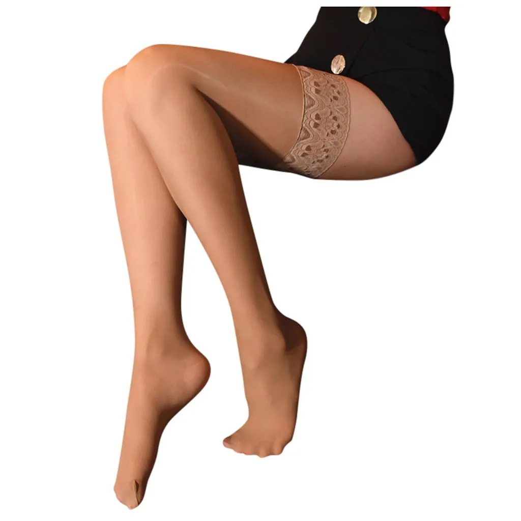 Кружевные чулки женские блестящие глянцевые атласные чулки выше колена Женские сексуальные эластичные мягкие чулки Chaussette Haute Femme - Цвет: Коричневый