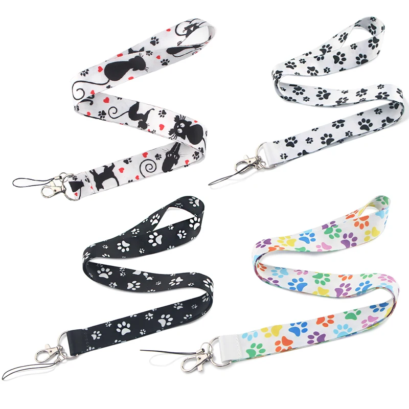 JF0080 Cute Black Cat Lanyard Dog Paw Neck Strap for key ID Card Cell Phone Straps Badge Holder DIY Hanging Rope Accessories | Мобильные