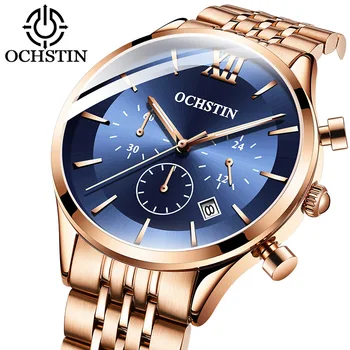 

OCHSTIN Brand Men Multifunction Quartz Watch Fashion Casual Stainless Steel Band Calendar Chronograph Waterproof Wristwatch