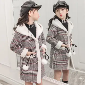

Autumn Winter Toddler Girls Woolen Coat Long Wool Coat For Girl Kids Outerwear Jacket Roupa De Frio Infantil Girl plaid jacket