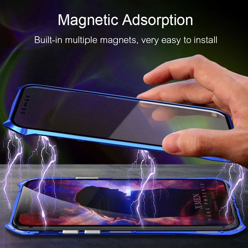 Double Sided Glass Magnetic Case For Apple iPhone 11 Pro Max Magnet Case Luxury Aluminum Metal Bumper 360 Protective Cover Coque