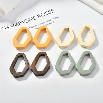 

New Arrival Colorful Woode Beads Charms DIY Jewelry Findings Ornament Accessories Hollow Out Geometry Earring Pendants 40pcs