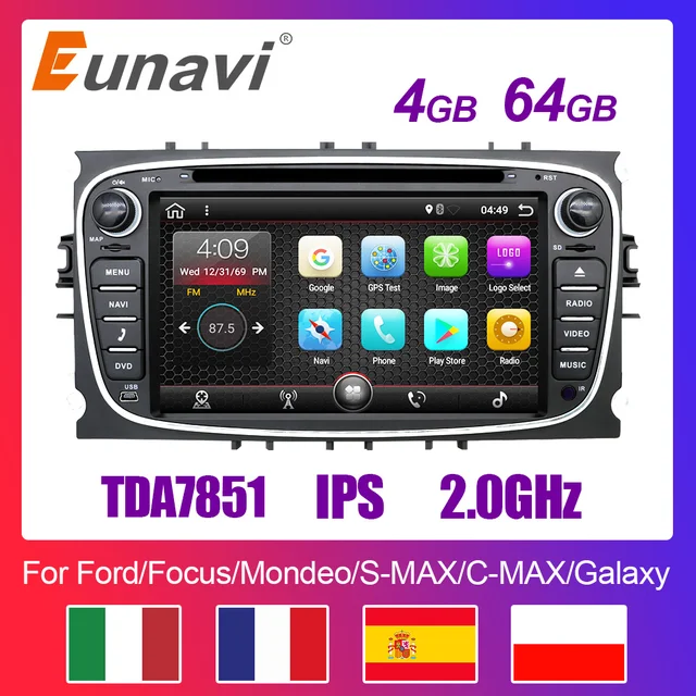 $US $198.90  Eunavi 2 din Android 9 Car DVD Multimedia Player GPS for FORD Focus 2 Mondeo S-MAX C-MAX Galaxy 4G 