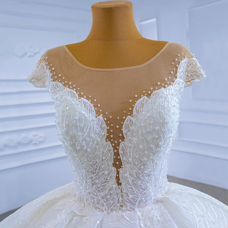 RSM67306 Wedding Dress Luxury Applique Pearl Sequins Sexy Deep V-neck Back Strap Banquet Bridal Gown Vestido 15 Anos Azul 5