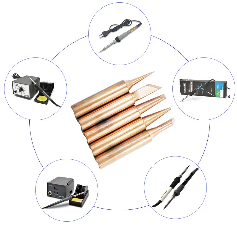 5pcs New Lead Free Solder Iron Tips Replacement For Soldering Repair Station and soldering iron kit Gold pure copper