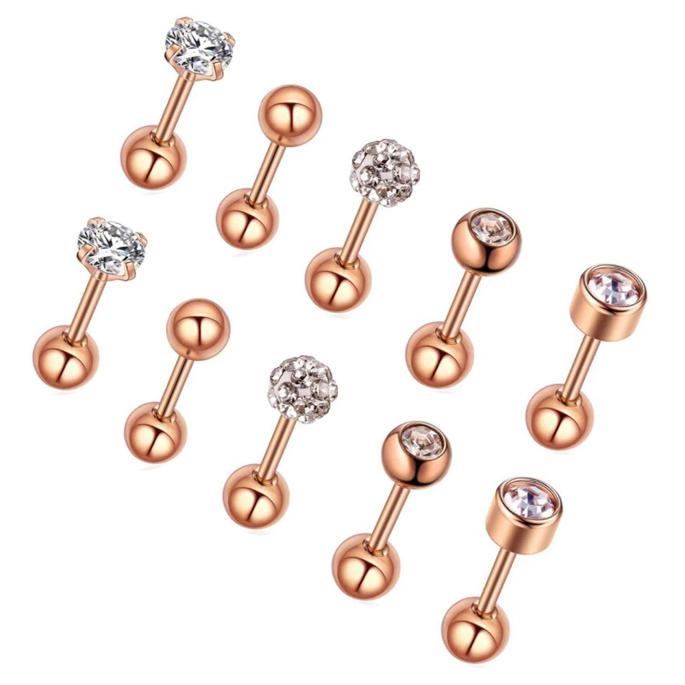 

10set/LOT 16G Stainless Steel Ear Cartilage Helix Tragus Earrings For Women Crystal Daith Piercing Silver Gold Body Jewelry