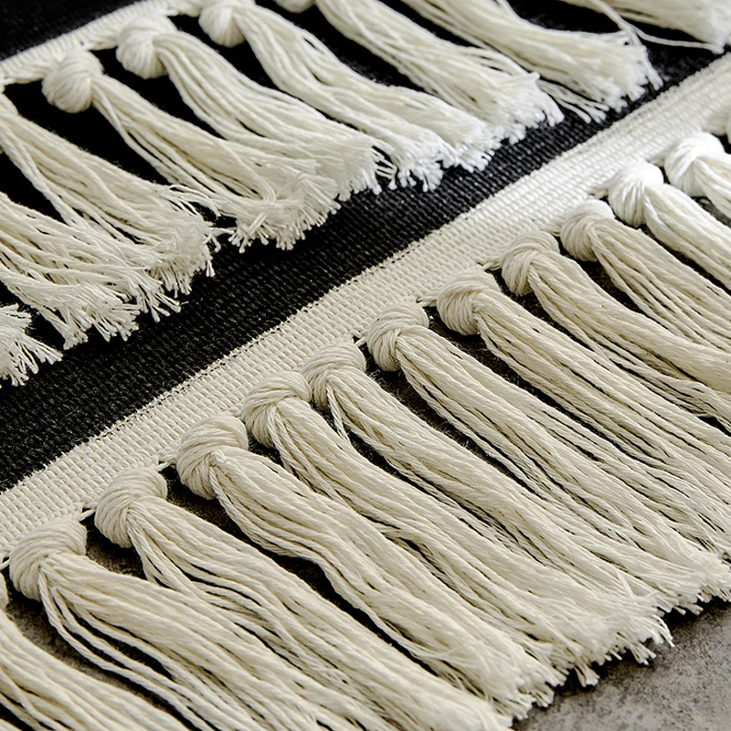 Morocco Cotton And Linen Tassel Woven Carpet Bedroom Floor Door Mat Area Rug For Living Room Tapete Para Sala Decoration Home