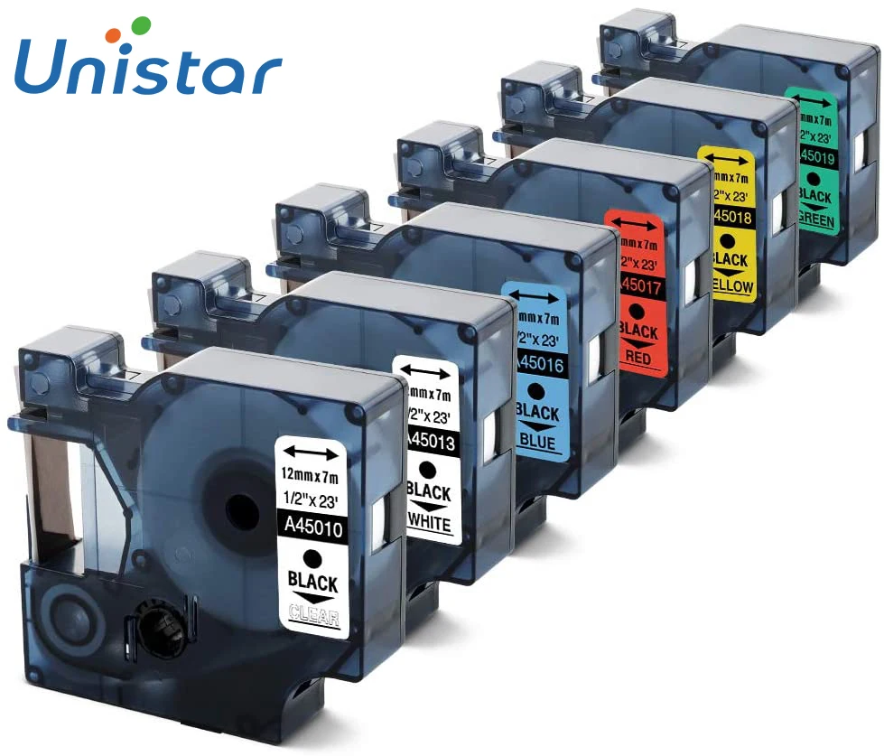 Unistar 6 шт. 12 мм 45013 45010 45016 45017 45018 45019 совместимый с Dymo D1 кассета для LabelManager 160|dymo d1 label