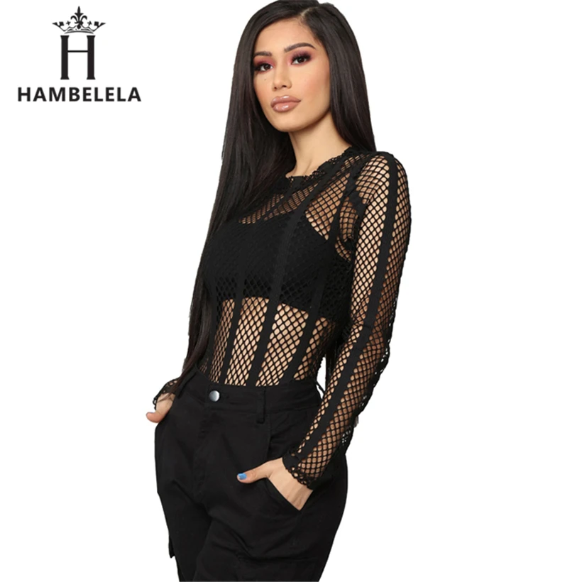 HAMBELELA Sexy Black Red Mesh Bodysuit Womens Hollow Out O-Neck Long Sleeve Body Combinaison Femme Summer Tops Women Overalls (2)