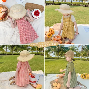 

2020 Korea Style Baby Girls Plaid Vest Dress Summer Kids Girls Dresses 1-7 Years
