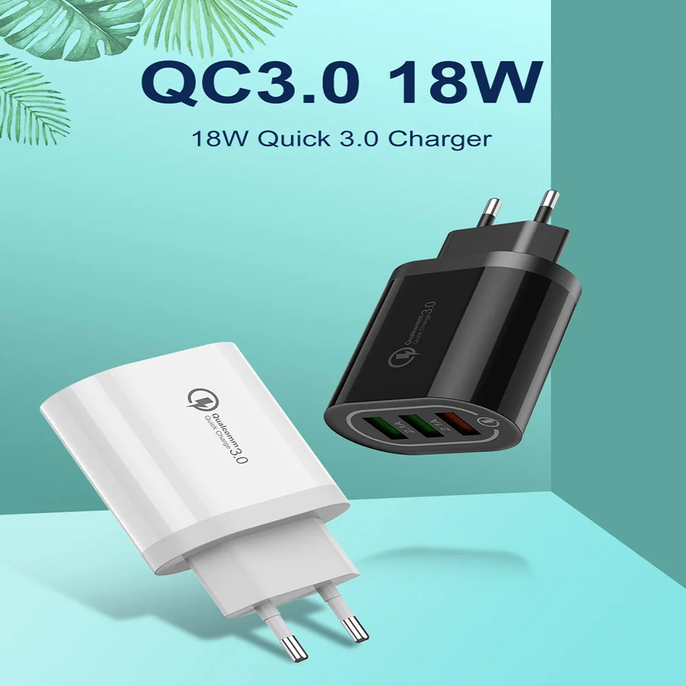 

Universal USB Charger Quick charge 3.0 3 USB Fast mobile phone charger charging Adapter EU US Plug for Samsug s8 s9 s10 huawei p