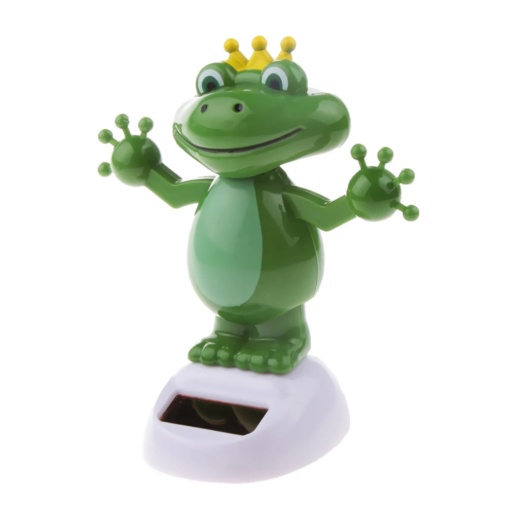 Solar Power Doll Dancing Frog Prince with Crown Bobble Head Solar Powered Indoor Toys Office Desk Car Decor Interior Ornament