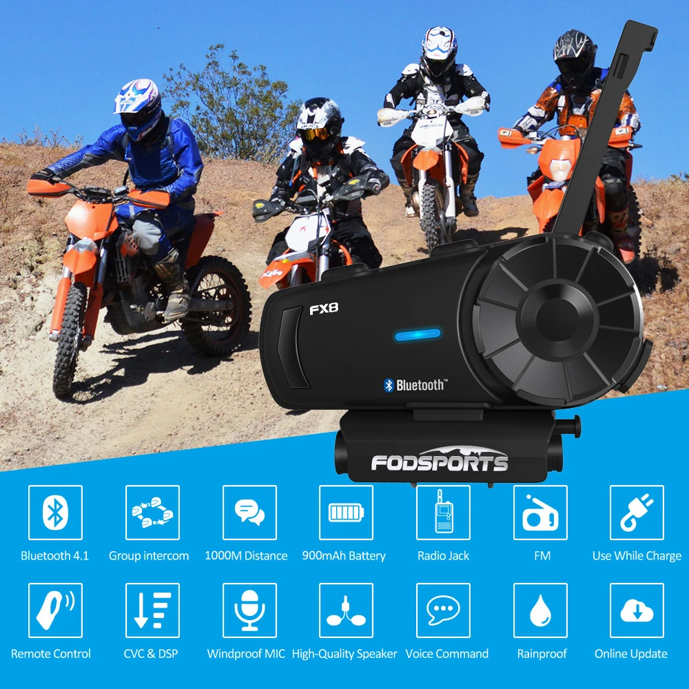 2 шт. Fodsports FM мотоциклетный FX8 шлем Интерком 8 Riders 2000 м беспроводной Bluetooth Intercomunicador