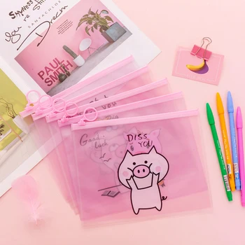 

Cartoon Creative Pink Pig A5 Waterproof Desk Organizer Document Bag File Folder PVC Storage Case Stationery Pencil Bag+Zipper