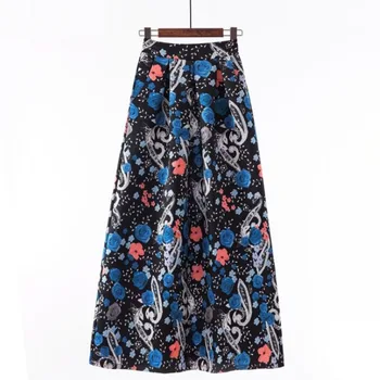 

Holiday Boho Skirt Vintage Floral Print Long Pleated Maxi Skirt Black Summer Retro Empire Floor-Length Skirts Womens Jupe Femme