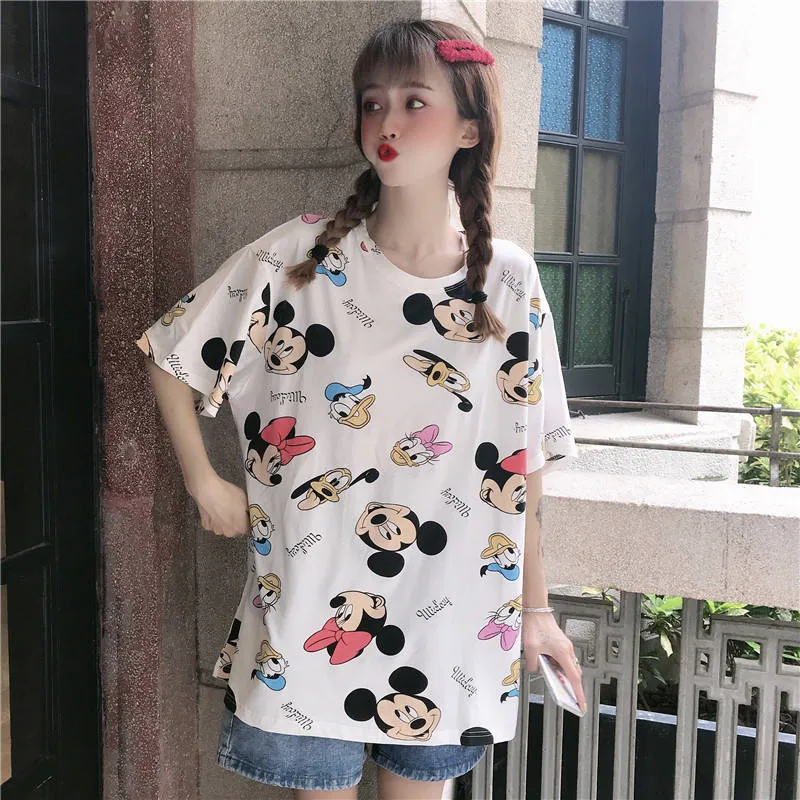 Ulzzang шикарная футболка для девочек с мультяшным принтом уличная женская летняя повседневная футболка уличная Милая кавайная женская футболка в японском стиле