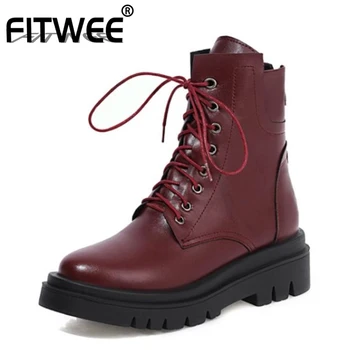 

FITWEE Size 33-43 Women Ankle Boots Lace Up Flat Heel Women Autumn Winter Shoes Fashion Cool Short Boots Ladies Footwear