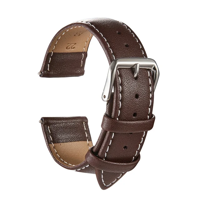 Genuine Leather Watchbands Calfskin Replace Watch Straps 18mm 20mm 22mm 24mm Watch Accessories Men Women Soft Watchband Brown White Line